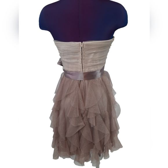 Teeze Me Strapless Layered Cocktail Dress Dusty Rose & Cream Gold Shimmer Size 9 - Picture 6 of 9